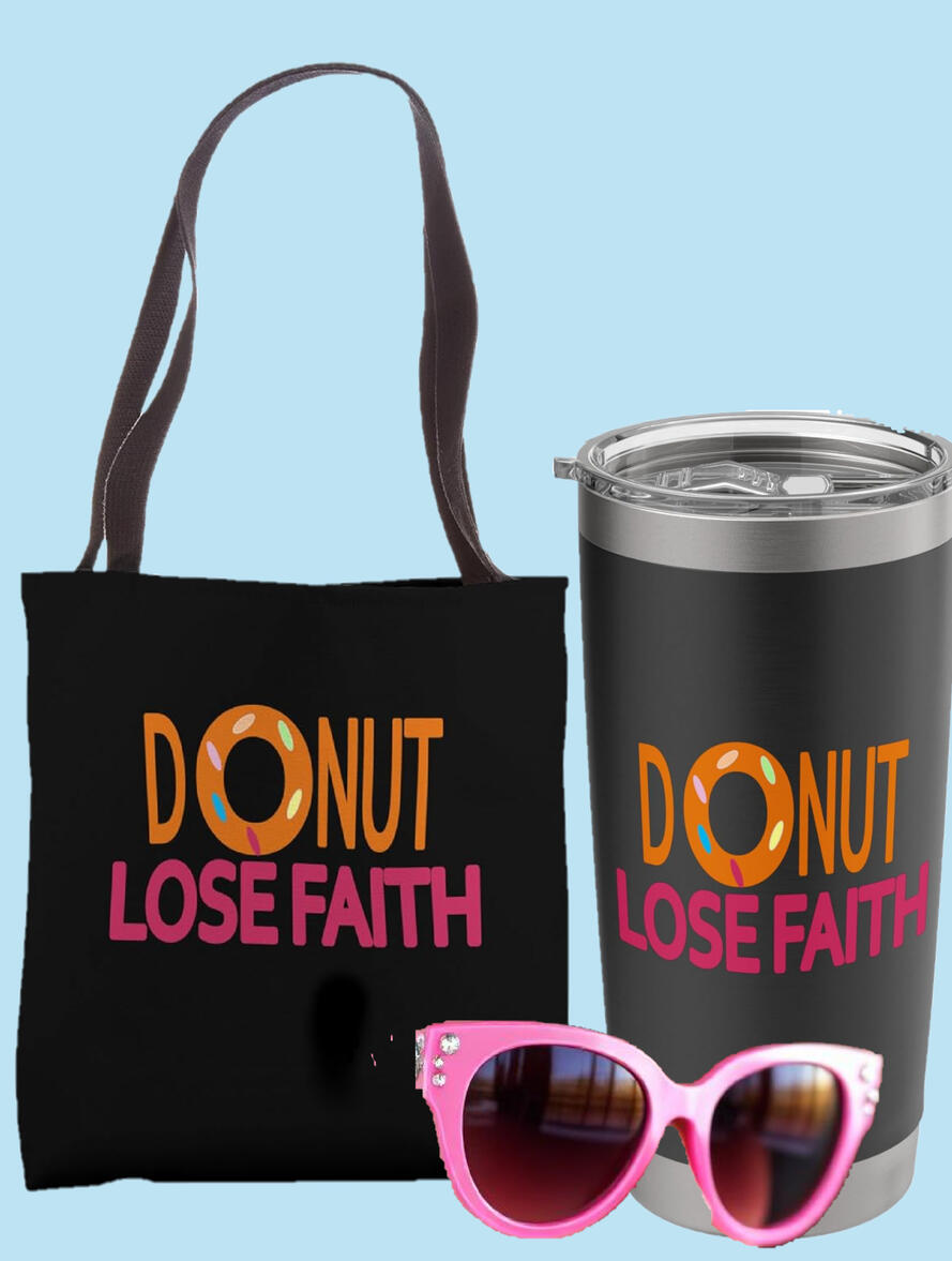 Donut Lose Faith Christian Totebag featuring a funny pun on the word "Donut."