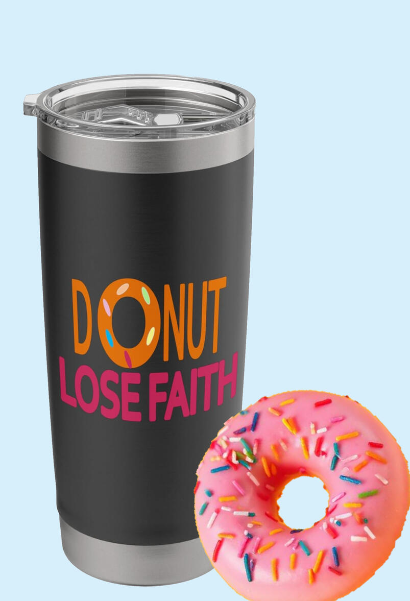 Donut Lose Faith Christian Tote bag. Featuring a funny play on a national brand.