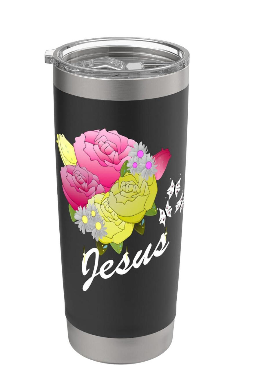 Floral Bouquet Flowers Jesus Christian Stainless Steel Insulated Tumbler, featuring a bouquet of beautiful flowers.