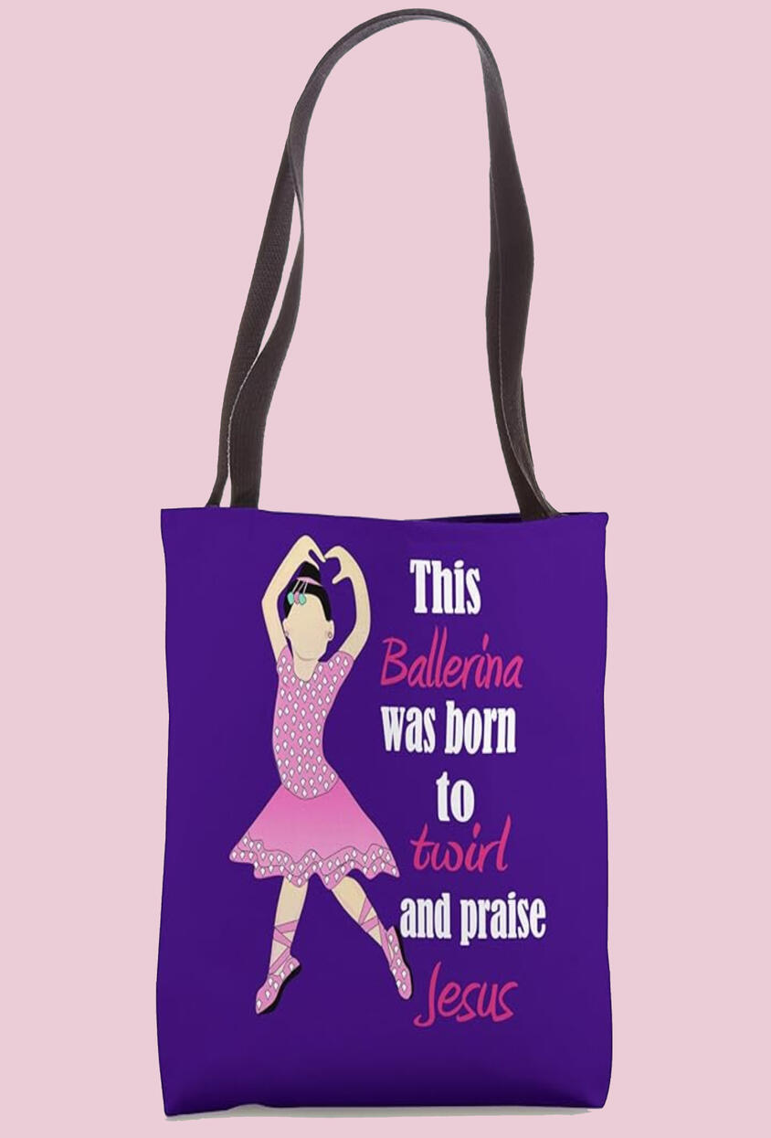 Celebrate faith and dance with our "Born To Twirl & Praise Jesus" Tote bag Featuring a charming illustration of a young ballerina in a bright pink tutu, this adorable cup is a thoughtful, uplifting birthday gift for any little dancer who loves making moves