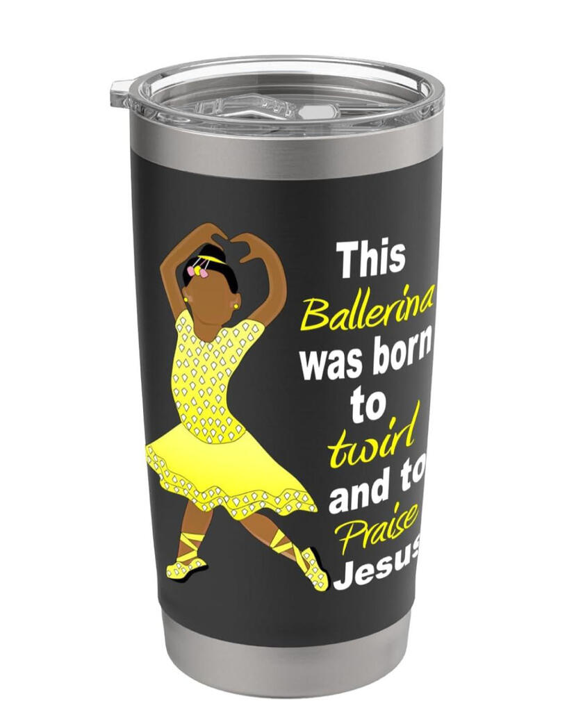 Celebrate faith and dance with our "This Ballerina Was Born To Twirl & Praise Jesus" tumbler! Featuring a charming illustration of a young ballerina in a bright pink tutu, this adorable cup is a thoughtful, uplifting birthday gift for any little dancer.